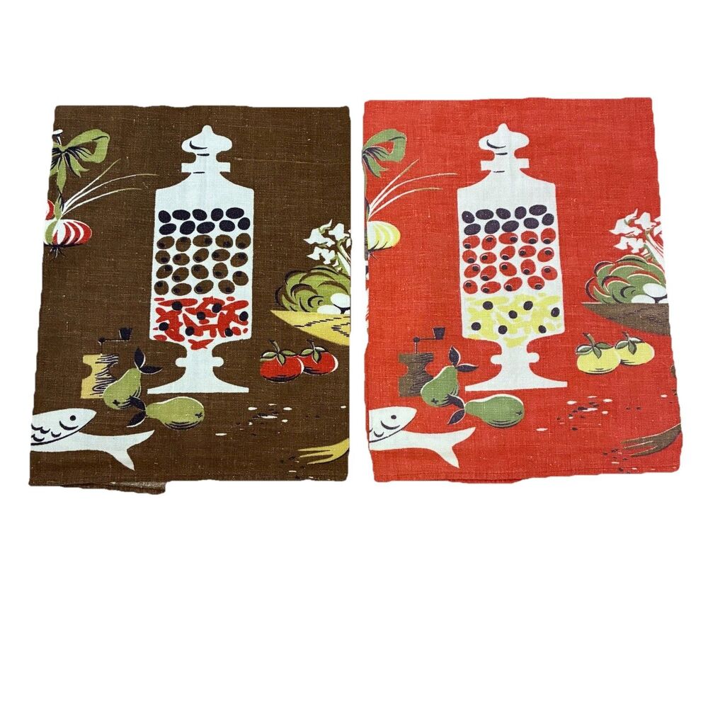 Vtg. Martex DRY-ME-DRY Kitchen Towels Set Of 2 Linen Blend Brown Orange 21x26